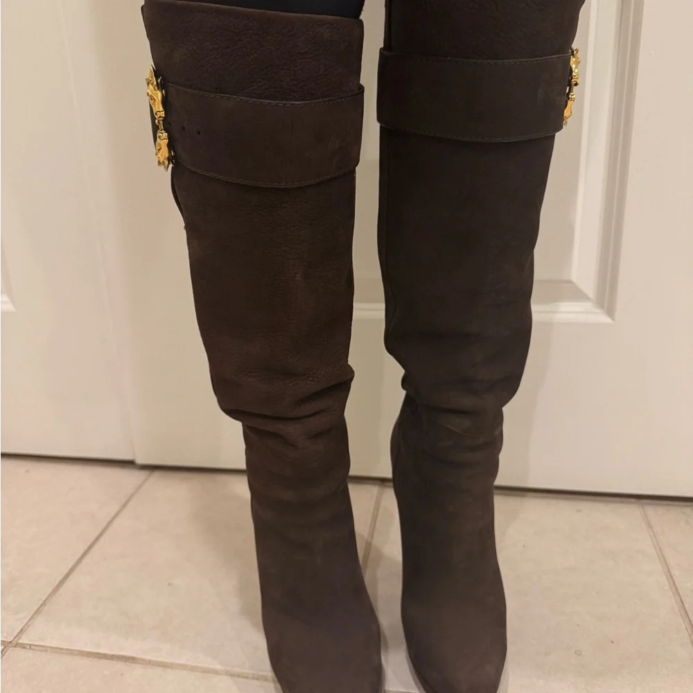 Gucci Dark Brown Suede Over-the-Knee Heeled Boots